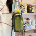Japanese ins dopamine green water bottle bag lightweight compact outdoor hiking cross-body - No Pendant / Green