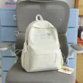 Cream white canvas backpack for women, cute embroidered school bookbag with front pocket. - No Pendant / S / White