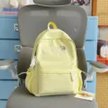 Lemon yellow canvas backpack with cute embroidery, casual daily school bag for students. - No Pendant / S / Yellow