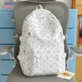 Cute polka dot star school backpack for students, stylish casual daypack for travel. - Backpack Only (Without Pendant) / Off White