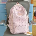 Pink star dot cute school backpack for students, casual daypack for travel and daily use. - Backpack Only (Without Pendant) / Pink