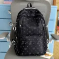 Black polka dot star print backpack Japanese college style student bookbag casual daypack - Backpack Only (Without Pendant) / Black