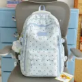 Light blue cute star dot schoolbag Japanese style campus backpack student book bag daily travel - Backpack (Blue Bow Cat) / Blue