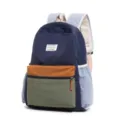 Casual multi-color backpack in navy, brown & green with front pockets and comfy straps. - Single Bag / L / Dark Blue
