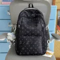 Japanese cute polka dot star backpack student school bag with plush pendant casual black daypack - Backpack (Blue Bow Cat) / Black