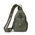 Olive green casual nylon crossbody sling bag, women's multi-pocket chest bag for daily use. - Green