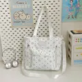 Cute Japanese style polka dot star canvas tote shoulder bag for student school travel. - Tote Bag Only (Without Pendant) / Off White