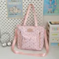 Cute Japanese style pink star dot canvas tote bag shoulder bag for students travel everyday. - Tote Bag Only (Without Pendant) / Pink