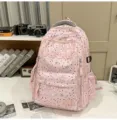 Pink star pattern backpack with multi-pocket and shoulder strap design for daily school use. - No Pendant / L / Pink