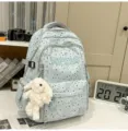 Blue star gradient school backpack with cute plush bunny pendant and stylish letter embroidery. - With Charm / L / Blue