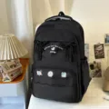 Zaino nero per la scuola con carino fiocco per ragazze, borsa da viaggio leggera e casual - Nero (Senza Ciondolo)