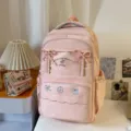 Zaino rosa in tela carino per donne e ragazze con fiocchi, perfetto per la scuola e uso quotidiano. - Rosa (Senza Ciondolo)