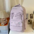 Zaino carino viola taro morbido con fiocco, zainetto scolastico leggero per viaggi quotidiani - Viola [Senza Ciondolo]