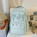 Zaino scolastico carino verde menta con fiocchi e volant, zainetto casual leggero per uso quotidiano. - Verde (Senza Ciondolo)