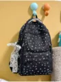 Japanese style cute cartoon print black backpack with lace ribbon casual lightweight travel bag - Silver Bead Bowknot / Black