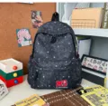 Sac à dos de loisir en toile grise foncée motif étoiles avec imprimé lettrage pour voyage. - Noir (Sans Pendentif)