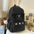 Zaino nero carino con fiocco e lettere ricamate per la scuola quotidiana e i viaggi. - Nero con Ciondolo Stella