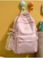 Pink Japanese cartoon print backpack, cute lightweight casual travel school bag for girls. - Silver Bead Bowknot / Pink