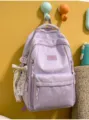 Cute pastel purple backpack for women with sweet lace bow and star moon cherry print daily bag. - Silver Bead Bowknot / Purple