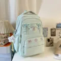 Zaino verde menta carino con fiocco per la scuola e viaggi, leggero e molto alla moda. - Verde con Ciondolo Stella