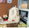 Sac a dos en toile imprime etoile creme sac d'ecole decontracte elegant pour voyage quotidien - Jaune + Étoile Pois avec Chaîne de Perles