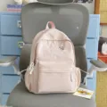 Pink canvas backpack, cute embroidered school bag for daily use and students style. - No Pendant / S / Pink