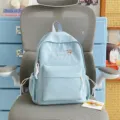 Light blue casual student backpack with cute embroidery, daily campus bookbag variant. - No Pendant / S / Blue