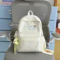 Cute embroidered canvas backpack, casual daypack for school girls and daily use. - Moon Charm / S / White