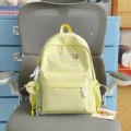 Cute lemon yellow canvas backpack with embroidery and plush charm, sweet style school bag for girls. - Moon Charm / S / Yellow