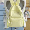 Cute lemon yellow canvas backpack with embroidery design, fresh style for school students. - Moon Charm / L / Yellow