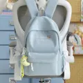 Light blue cute school backpack with embroidery text and moon pendant for student daily use. - Moon Charm / L / Blue