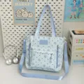 Japanese style cute star dot canvas tote bag shoulder bag for students casual travel blue - Tote Bag Only (Without Pendant) / Blue