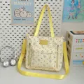 Yellow canvas shoulder bag with cute polka dot and star pattern, casual school crossbody bag. - Tote Bag Only (Without Pendant) / Yellow