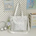 Japanese cute polka dot star canvas tote bag shoulder cross body bag for students travel daily - Tote Bag (Blue Bow Cat) / Off White
