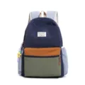 Japanese style color block casual backpack student school bag with multi pockets and star pendant - With Charm / L / Dark Blue