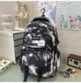 Zaino scolastico tie dye nero e bianco per studenti grande capacità con tasche multiple - senza ciondolo / Nero