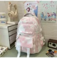 Zaino in tela tie-dye rosa per studenti, borsa scolastica elegante con tasche e grande capacità. - senza ciondolo / Rosa