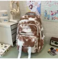 Zaino scolare tie-dye marrone per studenti con tasche multiple casual zainetto - senza ciondolo / Marrone