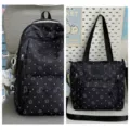 Japanese style cute polka dot star school bag student two-piece backpack and tote bag - Two-Piece Set (Blue Bow Cat) / Black