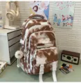 Zaino tie-dye marrone e bianco elegante per studenti e ragazzi con tasche multiple - Palla di Pelo Bianca Con Gambe Lunghe / Marrone
