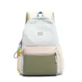 Pastel color canvas backpack with multi-pocket design, casual daypack for students and travel. - With Charm / M / Light Blue
