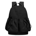 Mochila negra casual con bolsillos de cordón delanteros mochila ligera para estudiantes - Sin colgante / Negro