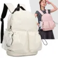 Mochila escolar ligera y muy bonita con bolsillos de cordón y lazo de encaje dulce - Lazo de Perlas / Blanco Roto