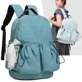 Mochila azul clara bonita con bolsillos de cordón y lazo de perlas para uso diario variante - Lazo de Perlas / Azul marino