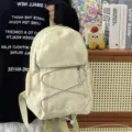 Sweet Korean style polka dot canvas backpack cute school bag casual daypack for women - Moon Pendant / S / Yellow