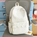 Cute white black polka dot canvas backpack with sweet lace trim for daily school shopping. - White