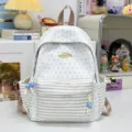 Cute star print casual backpack for women, stylish school bag with striped pocket. - Khaki (No Pendant)