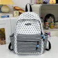 White black star striped backpack cute student school bag casual daily travel bookbag - Black (No Pendant)