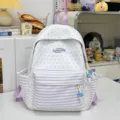 Cute white purple stars student backpack sweet style travel casual school bag aesthetic. - Purple [No Pendant]