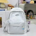 Sweet style grey star white canvas student backpack with striped front pocket and side pockets. - Grey (With Pendant)